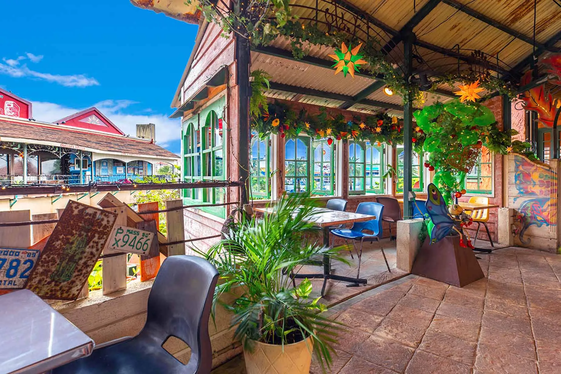 a decorated seating area in american village